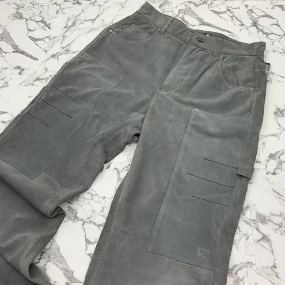 Men’s Davoucci Grey Tiny Corduroy Genuine Suede Leather Pants NWT - Picture 3 of 6